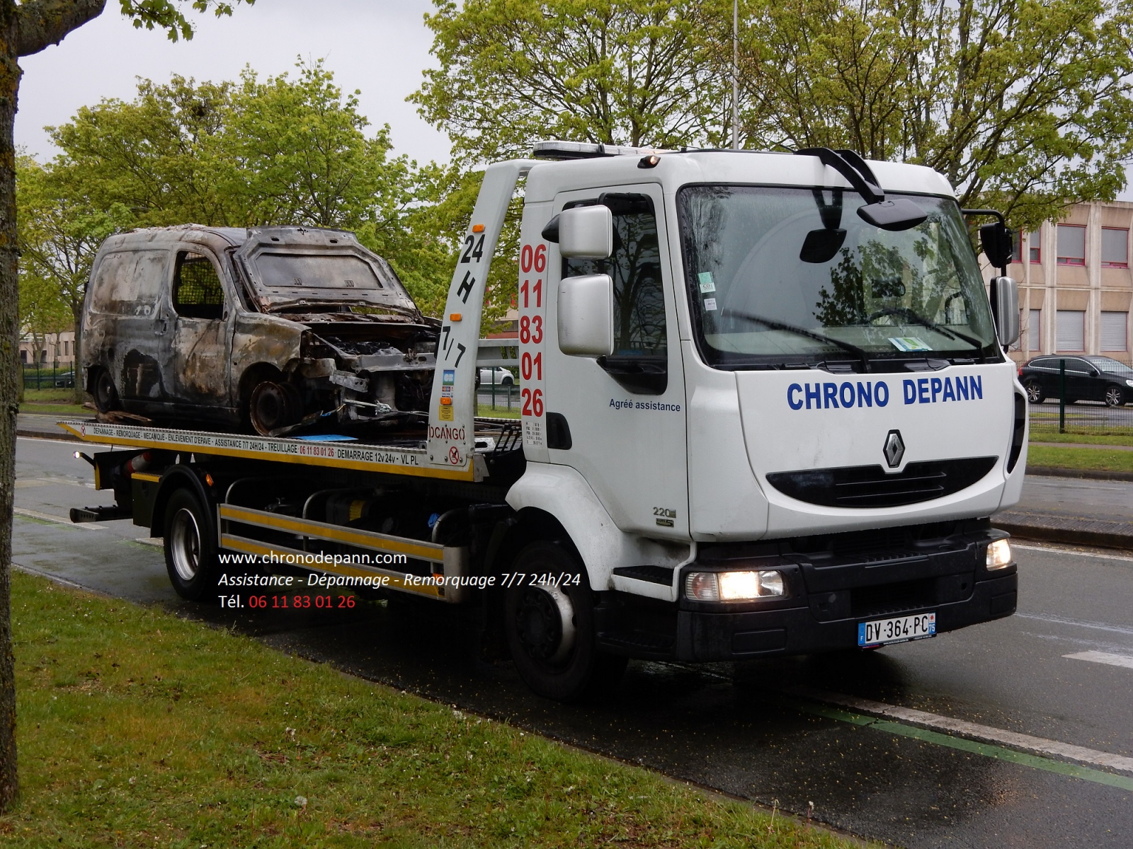 Remorquage pour destruction du véhicule suite incendie d'origine criminel sur véhicule